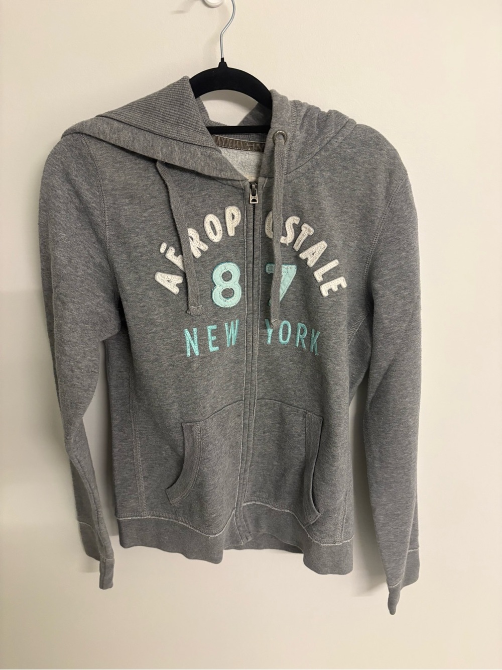 Aeropostale Gray Zip-Up Hoodie with Light Blue Logo